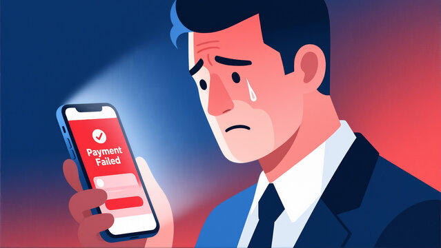 Distressed Man Receiving Payment Failed Notification On Mobile Phone - Powered by Adobe