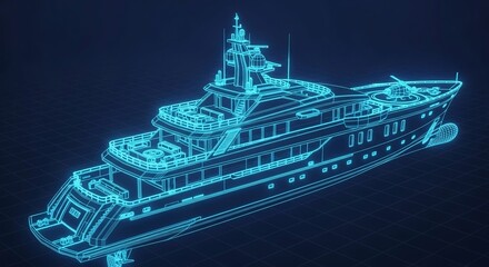 Fototapeta premium 3D Blueprint Design Wireframe of a Modern Futuristic Superyacht