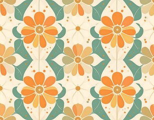 Floral pattern with orange and peach flowers on a cream background