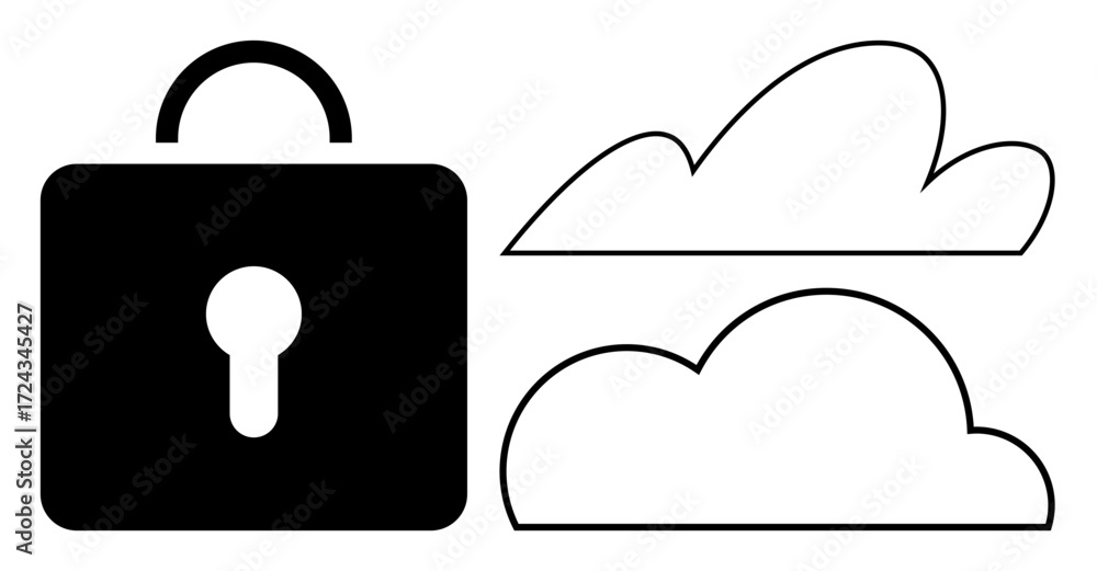 Poster lock graphic next to cloud icons symbolizing data security, cloud storage, encryption, and digital p