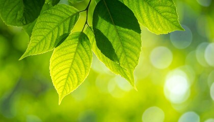 Vibrant green leaves bathed in sunlight