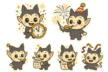 Obraz premium Festive New Year's Elf Sticker Sheet Vector 