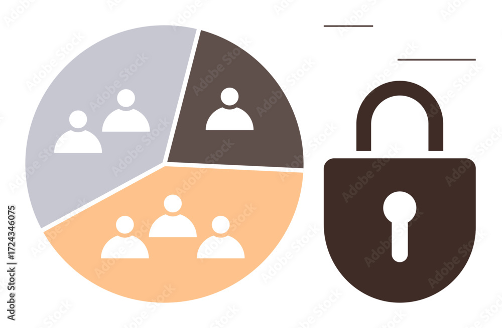 Aufkleber pie chart dividing user categories alongside a large padlock emphasizing protection. ideal for priva