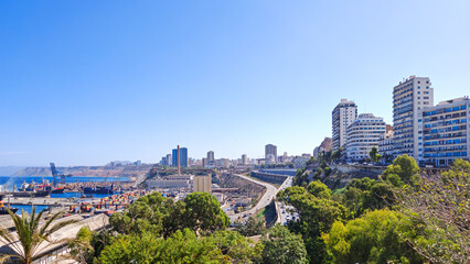 Fototapeta premium Oran Cityscape: Modern Skyline and Industrial Port overlooking the Mediterranean Coast of Algeria