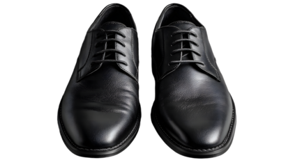a minimalist studio shot of a pair of black leather shoes on a white backdrop soft overhead lighting creating clean shadows symmetrical composition