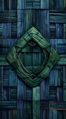 Intricate, dark teal and emerald wooden pattern