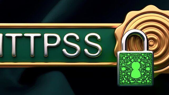 Digital security concept showcasing a locked HTTPS symbol on a dark silky background