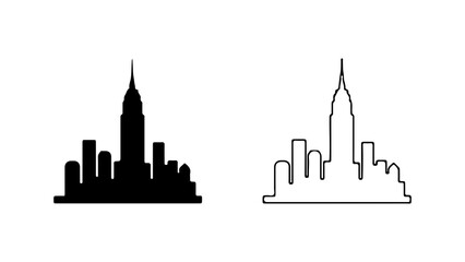 Obraz premium Two city skyline silhouettes one black one white line art focused on urban architecture.