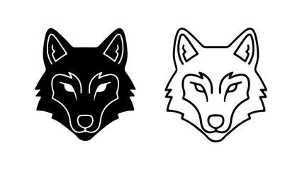 Stylized Wolf Head Illustration in Black and Outline.