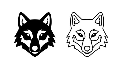 Fototapeta premium Stylized wolf head vector icons in silhouette and outline.