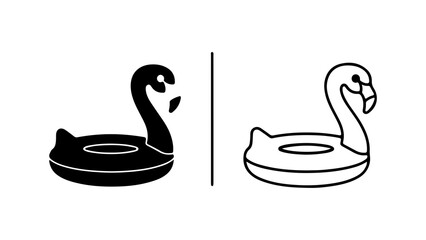 Swan Pool Float Icons Black and White Line Art.