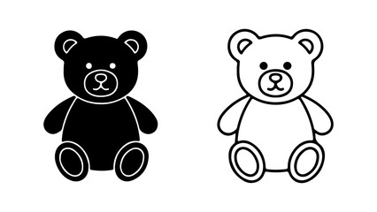 Teddy Bear Duo Black Silhouette and Outline Illustration.