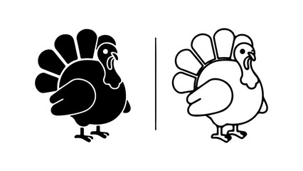 Turkey Silhouette and Outline Thanksgiving Icon Set 2.