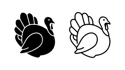 Turkey Silhouette and Outline Thanksgiving Icon Set 1.