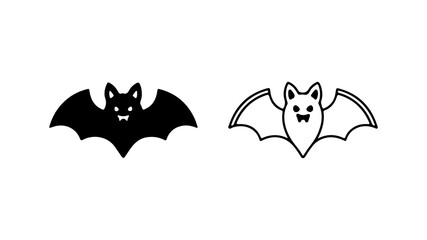 Two bat icons black and white flying mammals.