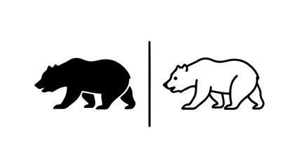 Two Bear Silhouettes Black and White Line Art.