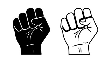 Two black and white clenched fists symbolic of protest and solidarity.