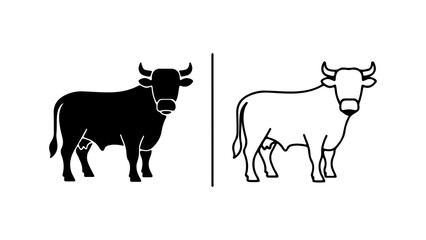Two black and white cow illustrations.