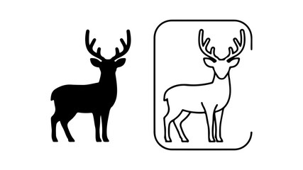 Two black and white deer silhouettes one solid black one outlined in black against a white background.