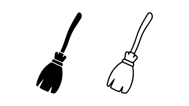 Two black and white brooms simple design isolated on white background.