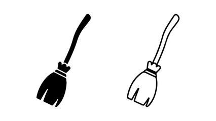 Two Broomstick Illustrations Halloween Iconography and Witchcraft Symbolism.