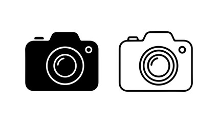 Two camera icons one solid black and one outline representing photography and digital imaging.