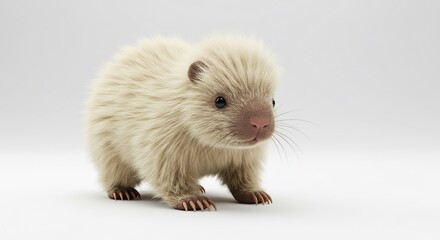 Adorable fluffy porcupine stands quietly soft light illuminates its delicate fur. AI Generated