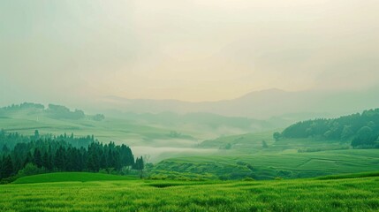 Obraz premium Rural Nature Landscapes: Summer Green Meadows, Spring Forest Hills & Panoramic Mountain Views