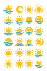Obraz premium Vector Sun, Sea, and Wave Icons Set 