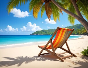 Tropical beach scene with chaise lounge