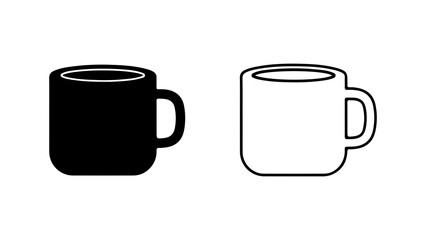 Two Coffee Mugs Black Filled and White Outline Illustration.