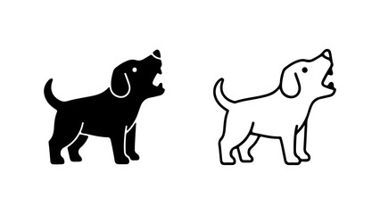 Two dogs barking black and white illustrations side view focused on canine expressions.
