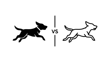 Two Dogs Running Silhouette Versus Outline Comparison.