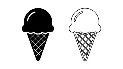 Two ice cream cones one black and white illustration.