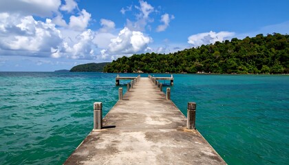 Fototapeta premium Tranquil pier leads to tropical island
