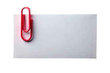 Red Paperclip Holding White Card cutout PNG isolated on a transparent background