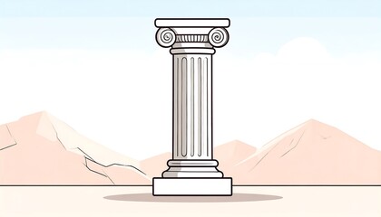 Ancient column against pastel mountains