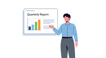 Corporate presentation with quarterly report and employee analysis for business strategies illustration, infographic in data visualization for