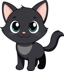 Obraz premium Cute Black Kitten Cartoon Illustration with Big Eyes Vector Illustration