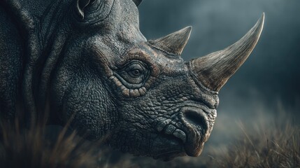 Majestic rhinoceros portrait unveiling a textured and expressive face