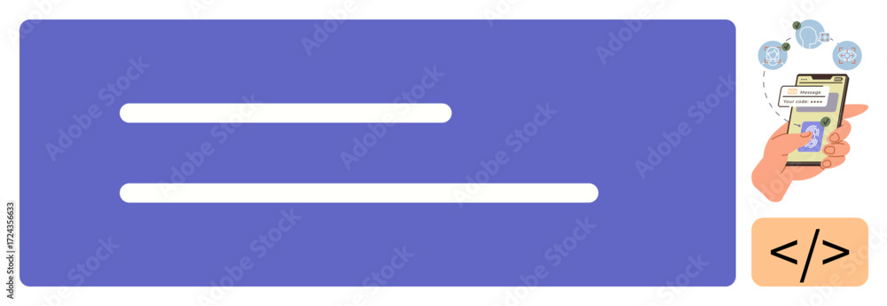 Aufkleber hand holding smartphone displaying app notifications surrounded by coding symbols and communication 