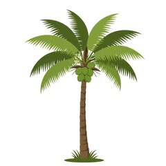 Coconut tree with green leaves and tropical vibe. Exotic palm tree illustration isolated on white background. Perfect for summer, beach, holiday, and nature design.