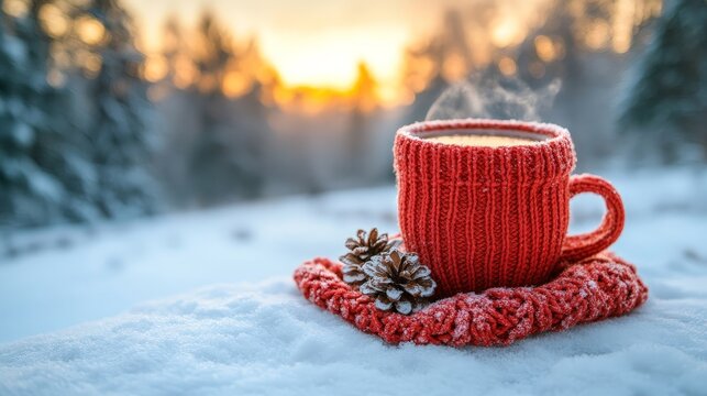 cup of hot tea in winter - Powered by Adobe