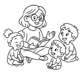 Teacher Reading a Story to Happy Children