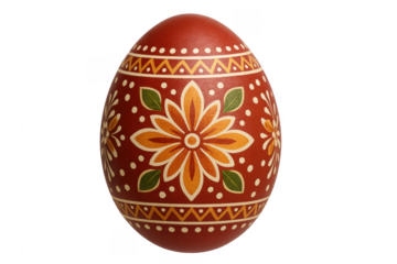 Traditional red pysanka Easter egg with floral ornament pattern