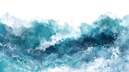 A serene abstract watercolor painting depicting ocean waves in shades of blue and white © Pickoloh