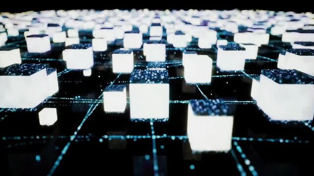 Abstract Cubes Grid Futuristic Network Visualization in White and Blue