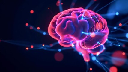 Vibrant digital representation of a brain with glowing neural connections against a dark background - Powered by Adobe