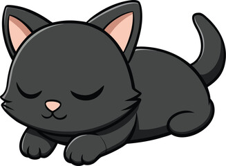 Fototapeta premium Cute Sleeping Black Cat Cartoon Illustration Adorable Kitten Artwork
