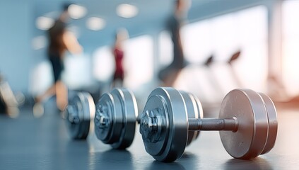 Fototapeta premium Metal dumbbells in a gym